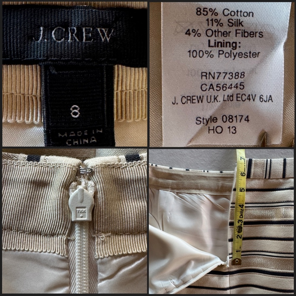 J. Crew Silk Blend Metallic Gold & Cream Striped Mini Skirt (8) - Picture 6 of 16